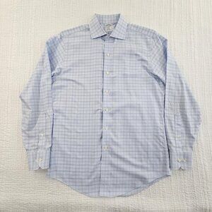 Brooks Brothers Regent Shirt Size 15 1/2 - 4/5 Blue Windowpane Button-Down‎ EUC
